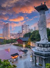 Sydkorea Seoul Gangnam Bongeunsa Tempel Solnedgang