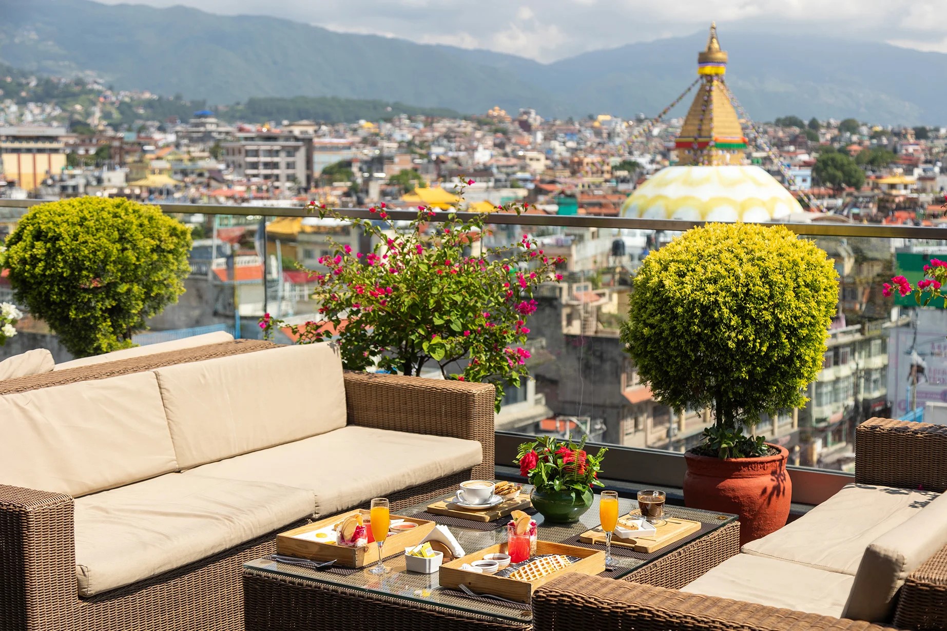 Nepal Kathmandu Hotel Tibet International Terrasse Udsigt Stupa 2