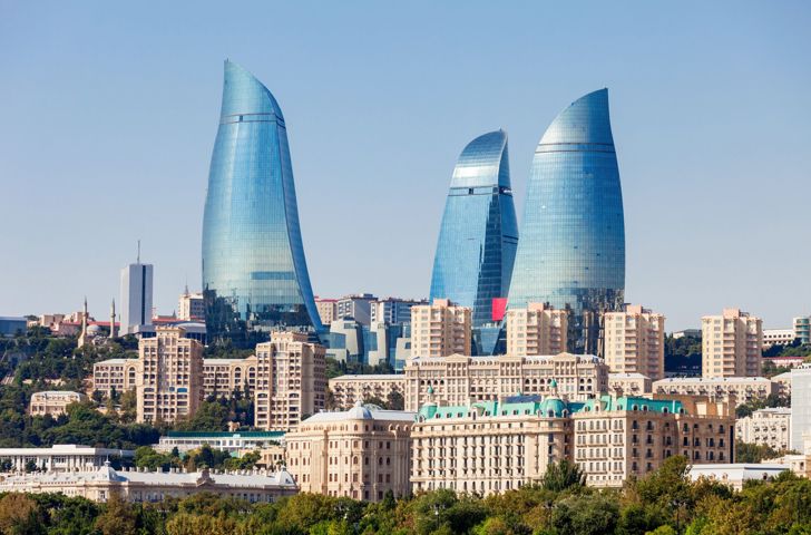 Azerbaijan Baku Flame Towers New Old Buildings