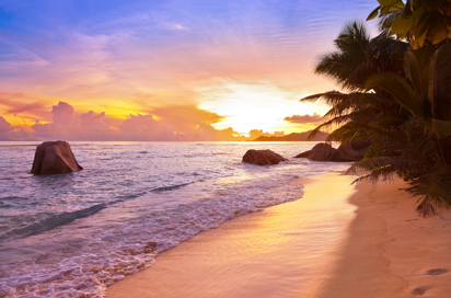 seychellerne - la digue_anse source dargent_strand_solnedgang_01