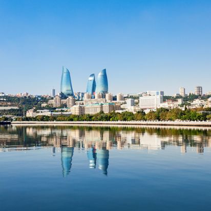 Azerbaijan Baku Flame Towers Skyscrapers Caspian Sea