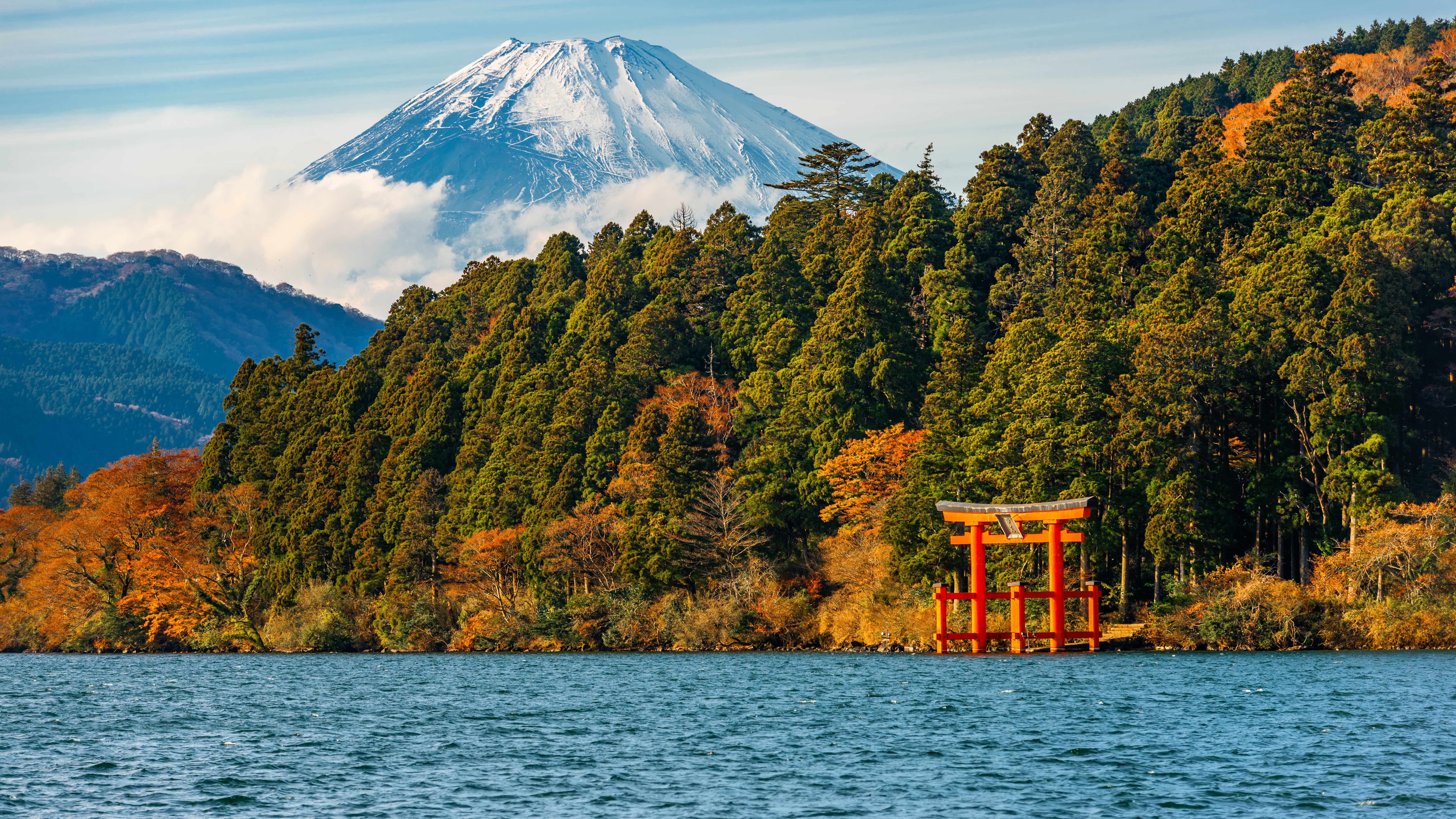 Mt Fuji Skov Og Rød Torri Port I Hakone 16 9